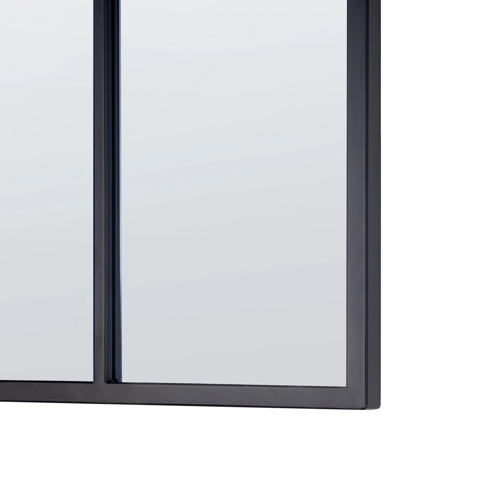 Specchio da parete a forma di finestra rettangolare con struttura in metallo di colore nero 38 x 132 cm stile moderno industriale
