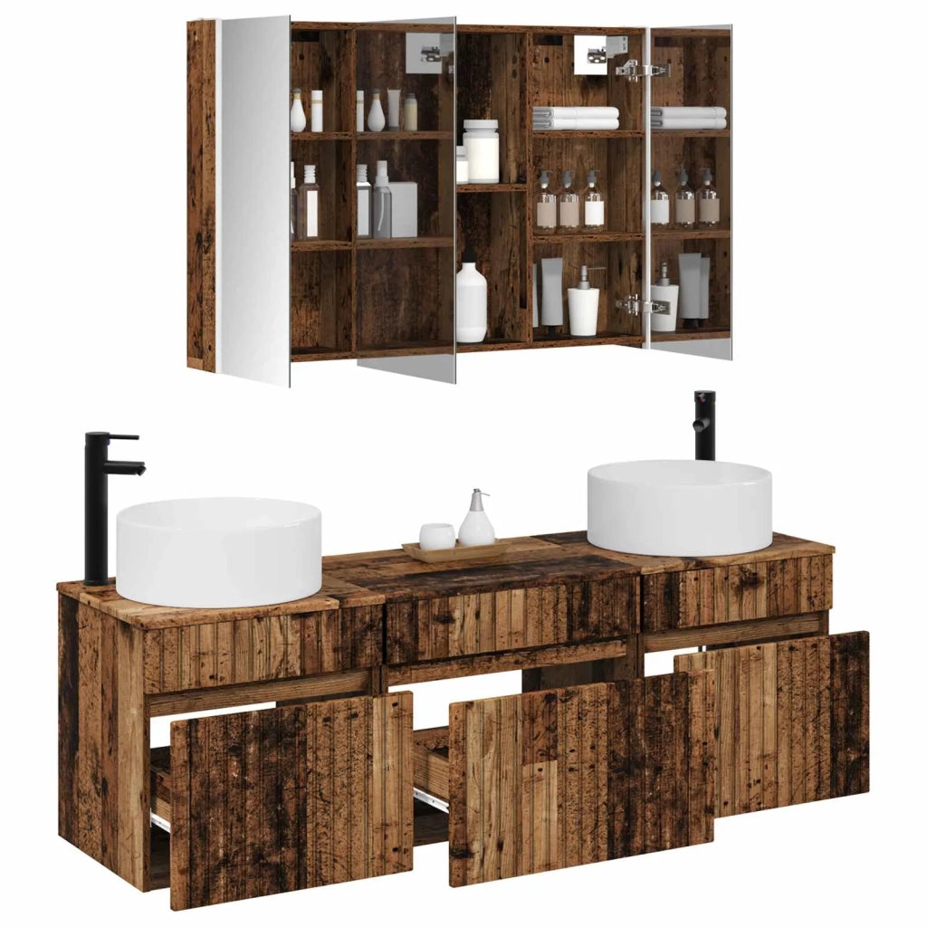 Set di Armadi da Bagno 4 pcs Legno antico 103,5 x 15,5 x 70 cm 3406669