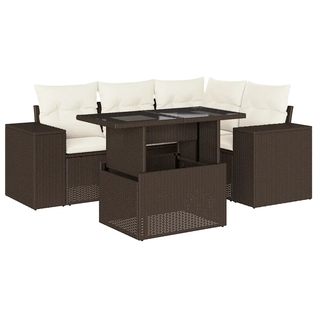 Set Divano da Giardino 5 pz con Cuscini Marrone in Polyrattan 3269143