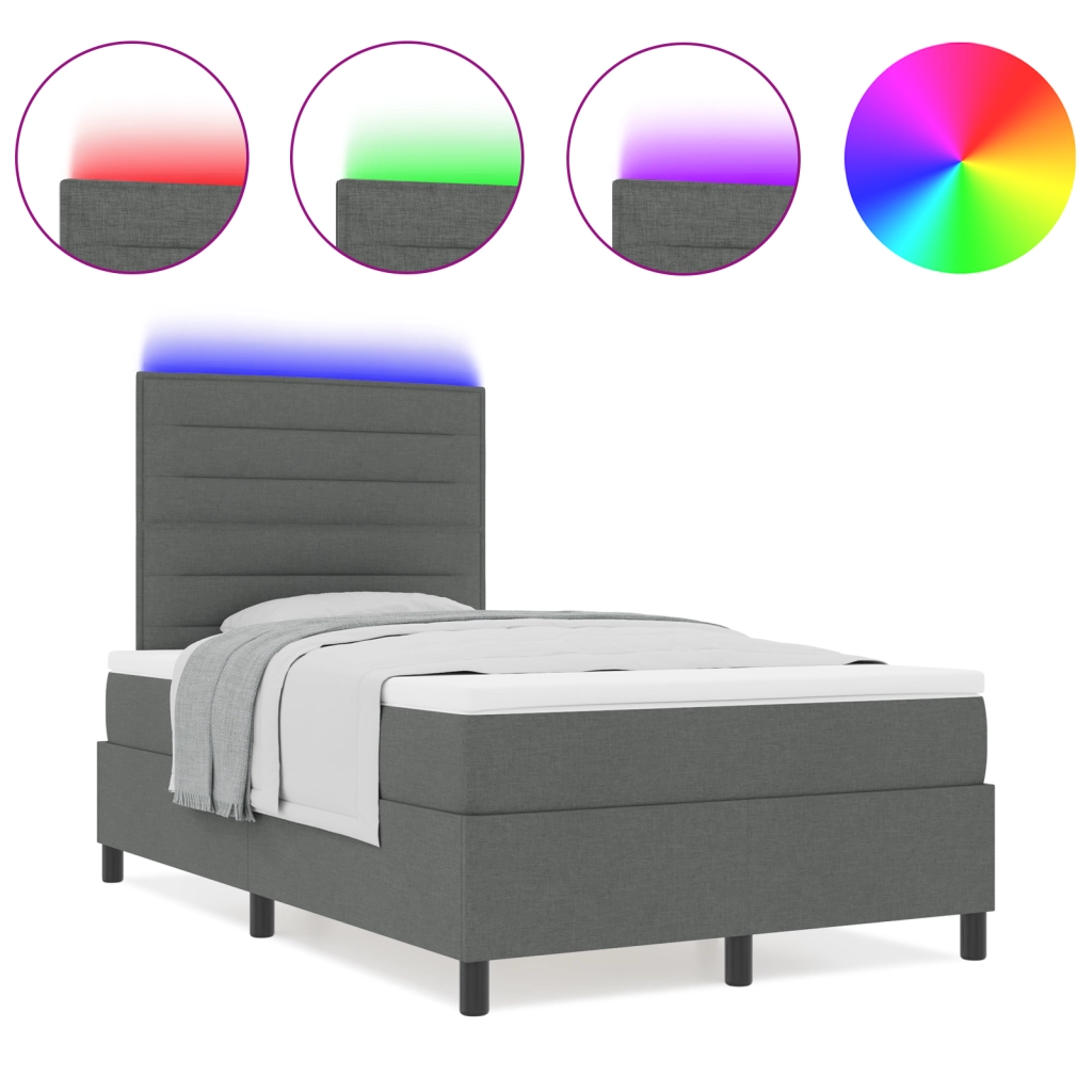 Letto a Molle con Materasso e Luce LED Grigio Scuro 120x190 cm Tessuto