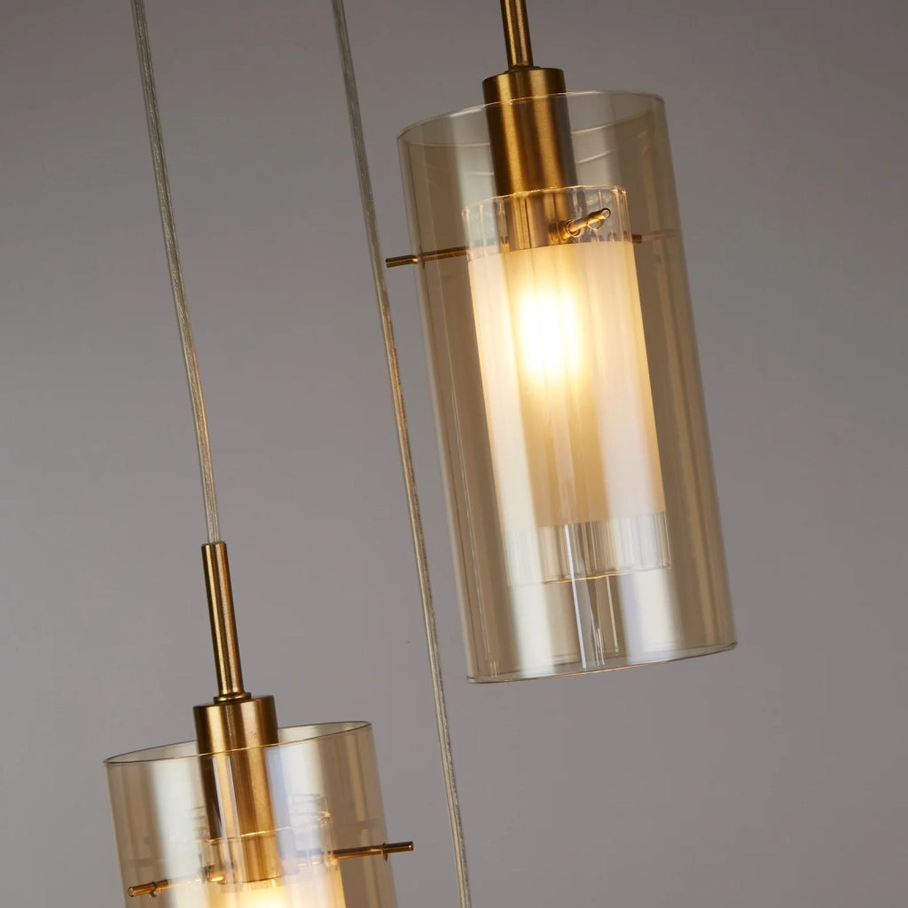 Lampadario Contemporaneo Duetto 3 Acciaio Bronzo Vetro 3 Luci E14