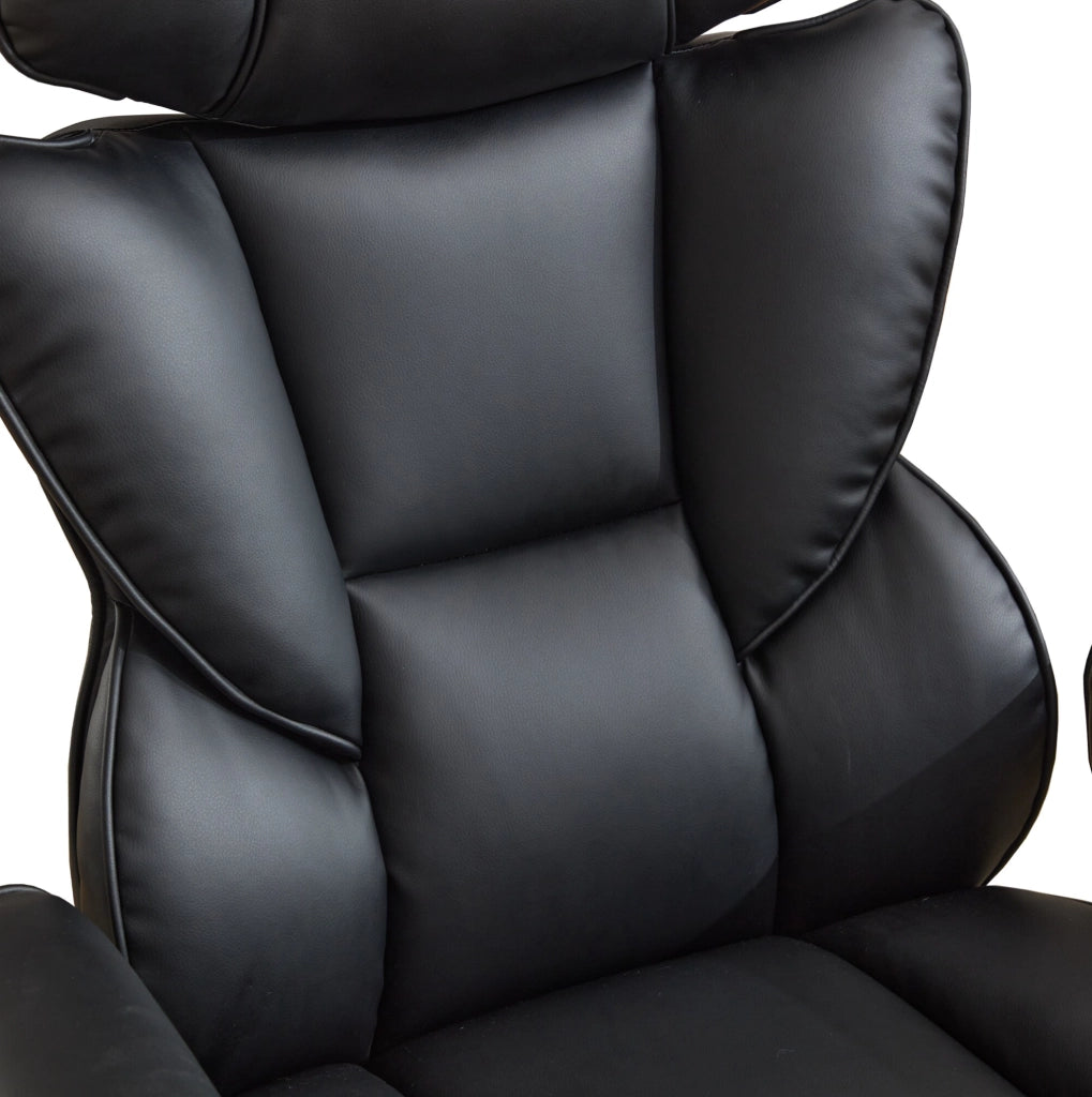 Sedia da Ufficio in Pelle PU Reclinabile 90-130°; Nera; per Studio e Home Office