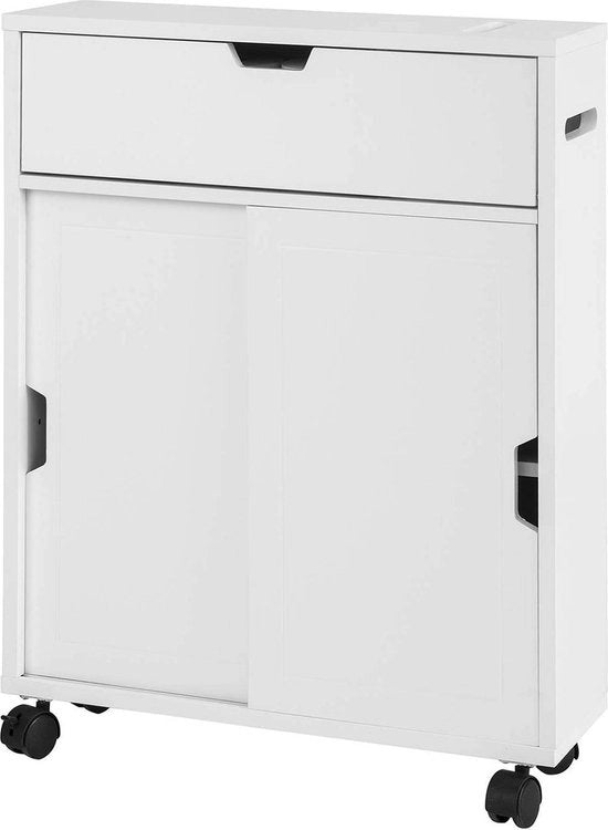 Cassa da bagno - Carrello - Ospite per carta igienica - Ospite per spazzola da bagno - Porte scorrevoli - Dimensioni 52x67x17 cm