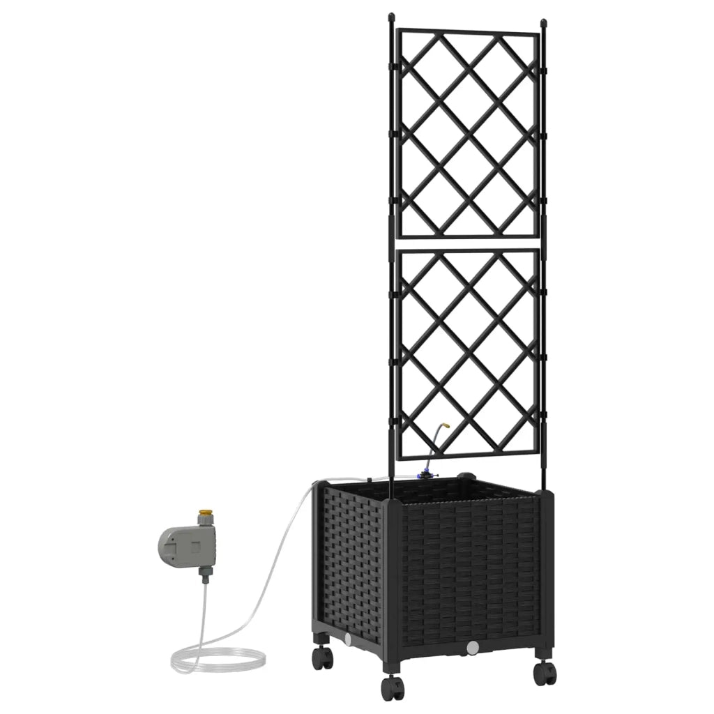 Vaso da Giardino con Irrigazione e Ruote Nero 40 x 40 x 148 cm 3422950