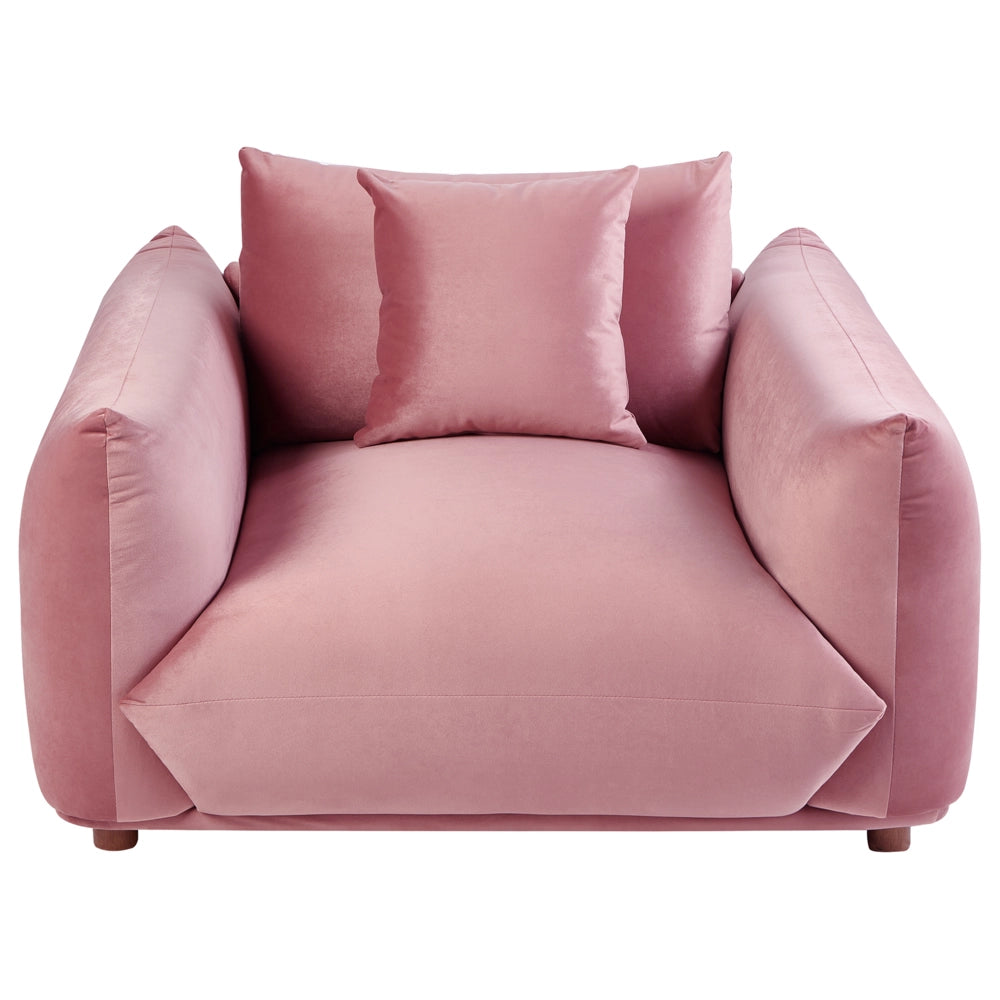 Poltrona velluto rosa Gambe di legno morbide Stile moderno arredamento scandinavo