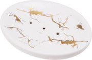 Ovale contenitore per sapone, piccolo contenitore per sapone, ceramica, contenitore per sapone, doccia con scarico, contenitore per sapone elegante, finitura marmo, senza fori, per cucina, doccia, bagno, lavabo, bianco crema
