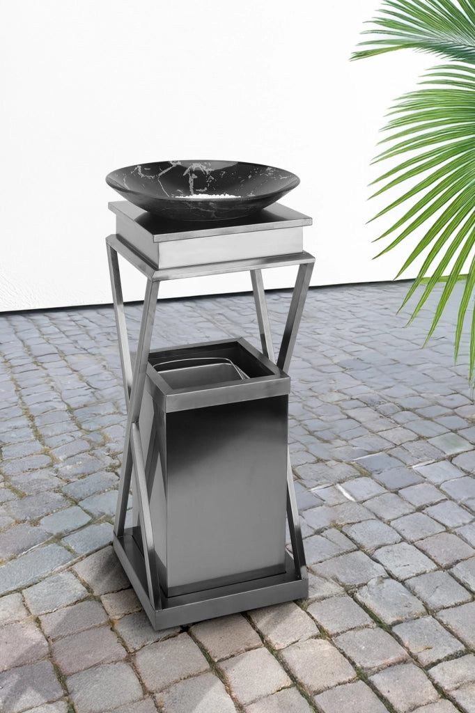 Posacenere 2 In 1 Da Terra Professionale Elegante Interno Esterno Con Secchio Cestino Gettacarte Spazzatura Realizzati In Acciaio Marmo Acciaio Ufficio Bar Ristorante Hotel Design Moderno - Modello flaros