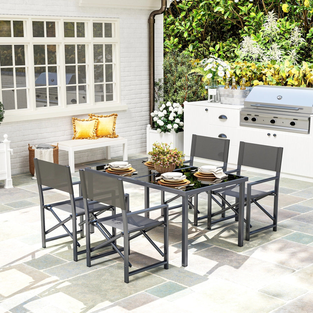 Tavolo da pranzo allungabile con 4 sedie pieghevoli ¨C zephmum ¨C Grigio, Metallo, Vetro, 90x200