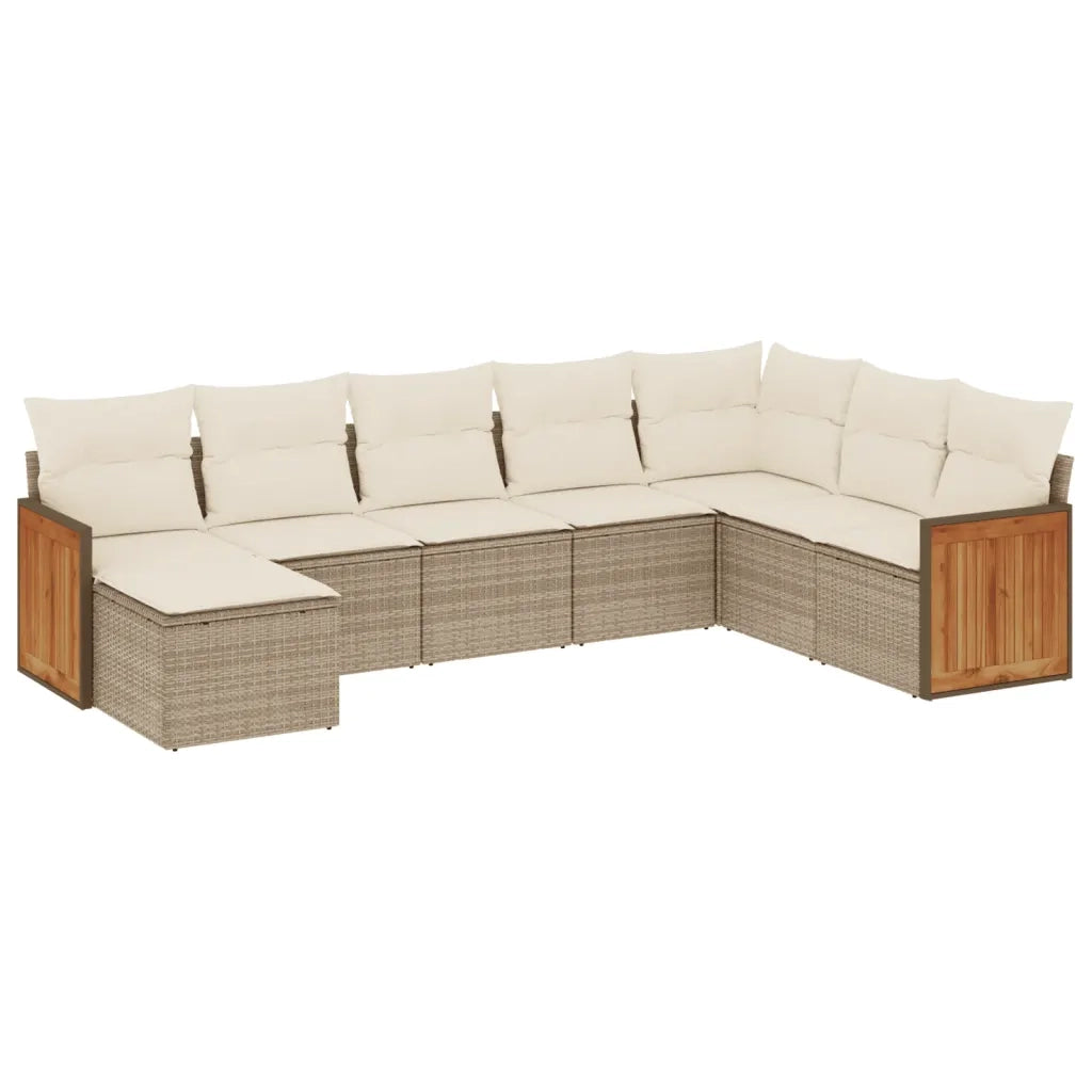 Set Divano da Giardino 8 pz con Cuscini Beige in Polyrattan