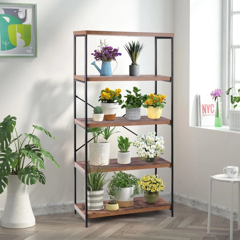 Scaffale Portaoggetti a 5 Livelli, Libreria Scaffale per Studio, Soggiorno, Ufficio, Stile Industriale,79 x 35 x 159,5cm
