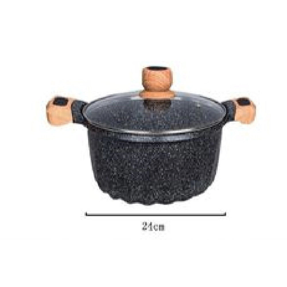 Trade Shop - Pentola Tegame Per Zuppa Rivestito In Granito Con Coperchio Vetro 24 Cm T-9482 -