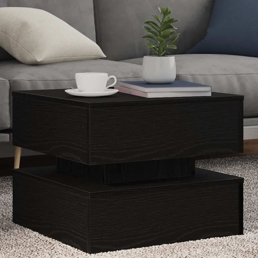 Tavolino da Salotto con Luci LED Rovere Nero 50x50x40 cm