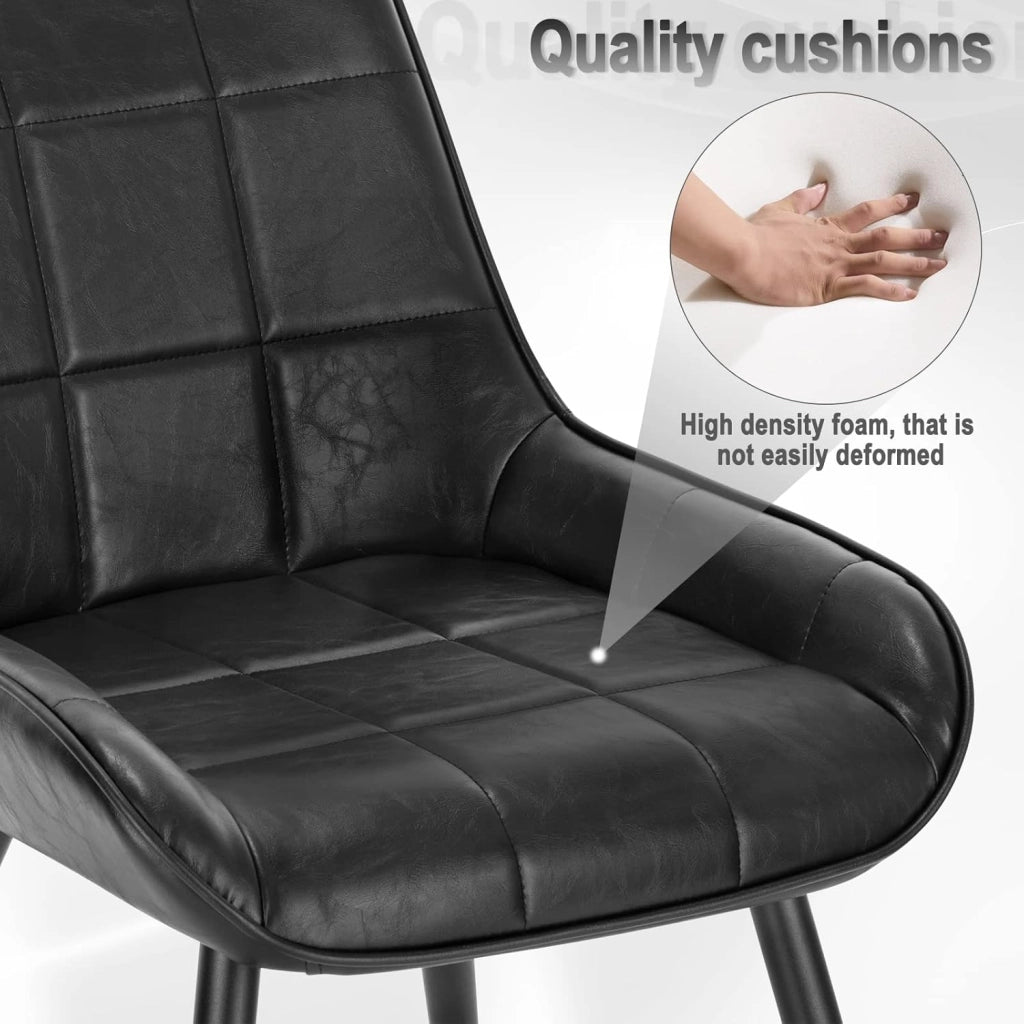 Set di 4 Sedie da Pranzo con Schienale Curvo, Sedie Ergonomiche in similpelle e Metallo, Poltroncina imbottita per Salotto, Ufficio, Camera da Letto, Nero BH332sz-4