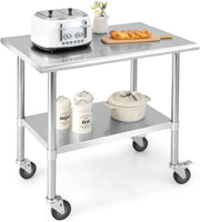 carrello portautensili in acciaio inox con ruote, altezza regolabile, tavolo da cucina per preparazione cibi a 2 livelli, tavolo smontabile con capacità di carico 250 kg per ristorante e