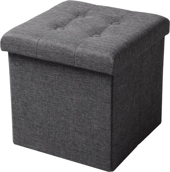 Poef in Lino Grigio - Cassetto - Hocker - Bancarella - Bancarella per Scarpe - Cassetto per Woonkamer, Corridoio, Camera