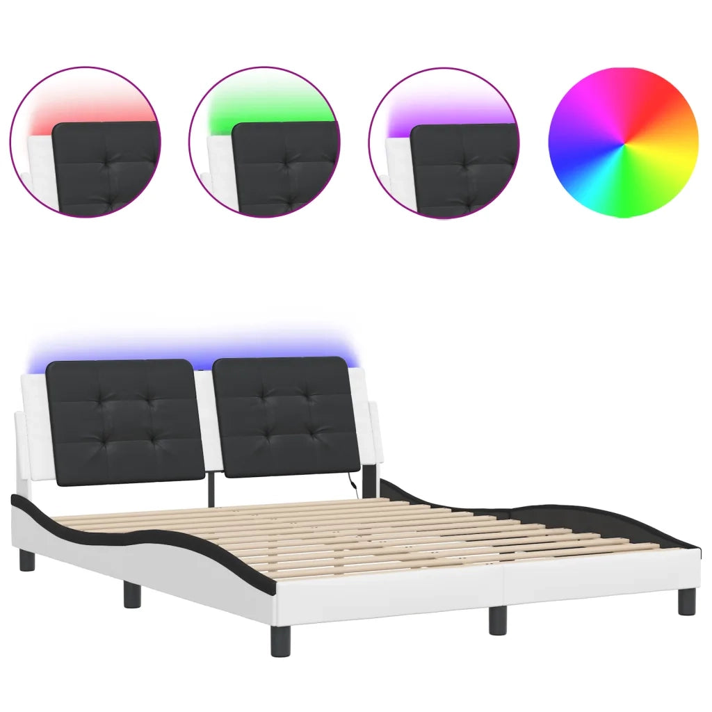 Letto matrimoniale | Letto per adulti | Giroletto con LED senza Materasso Zadar Bianco e Nero 160x200 cm