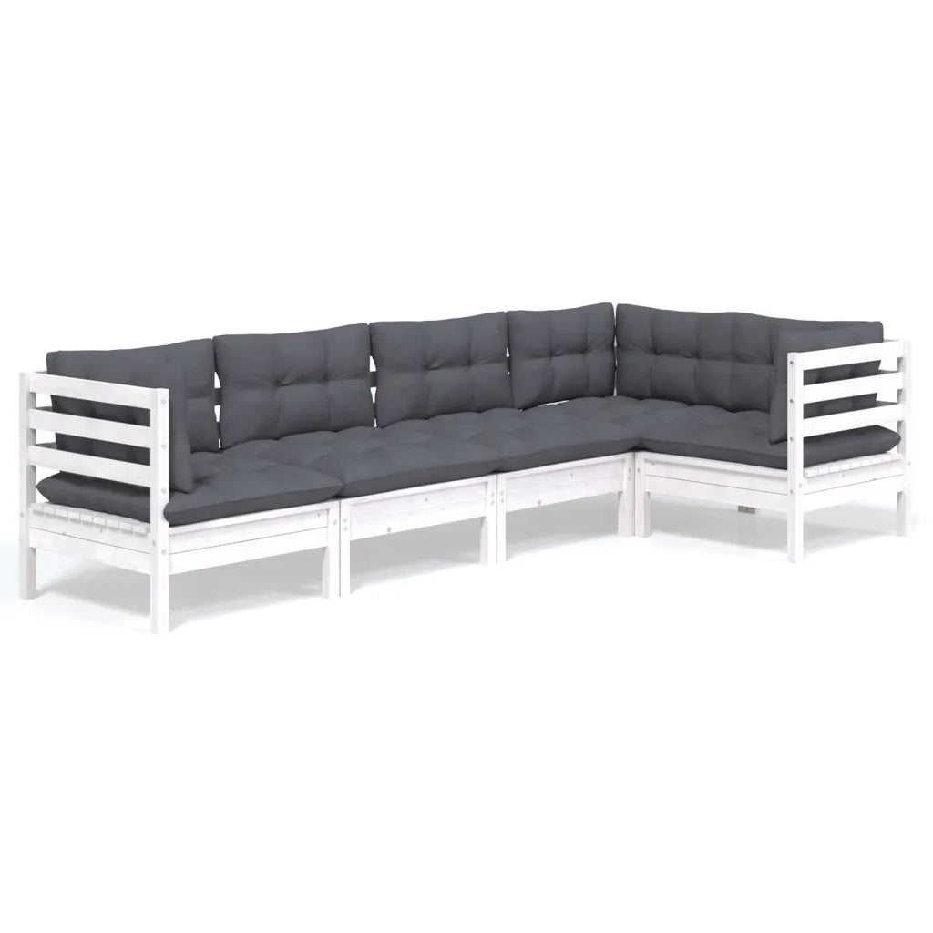 Set Divani da Giardino 5 pz con Cuscini Bianchi Legno di Pino 3096383