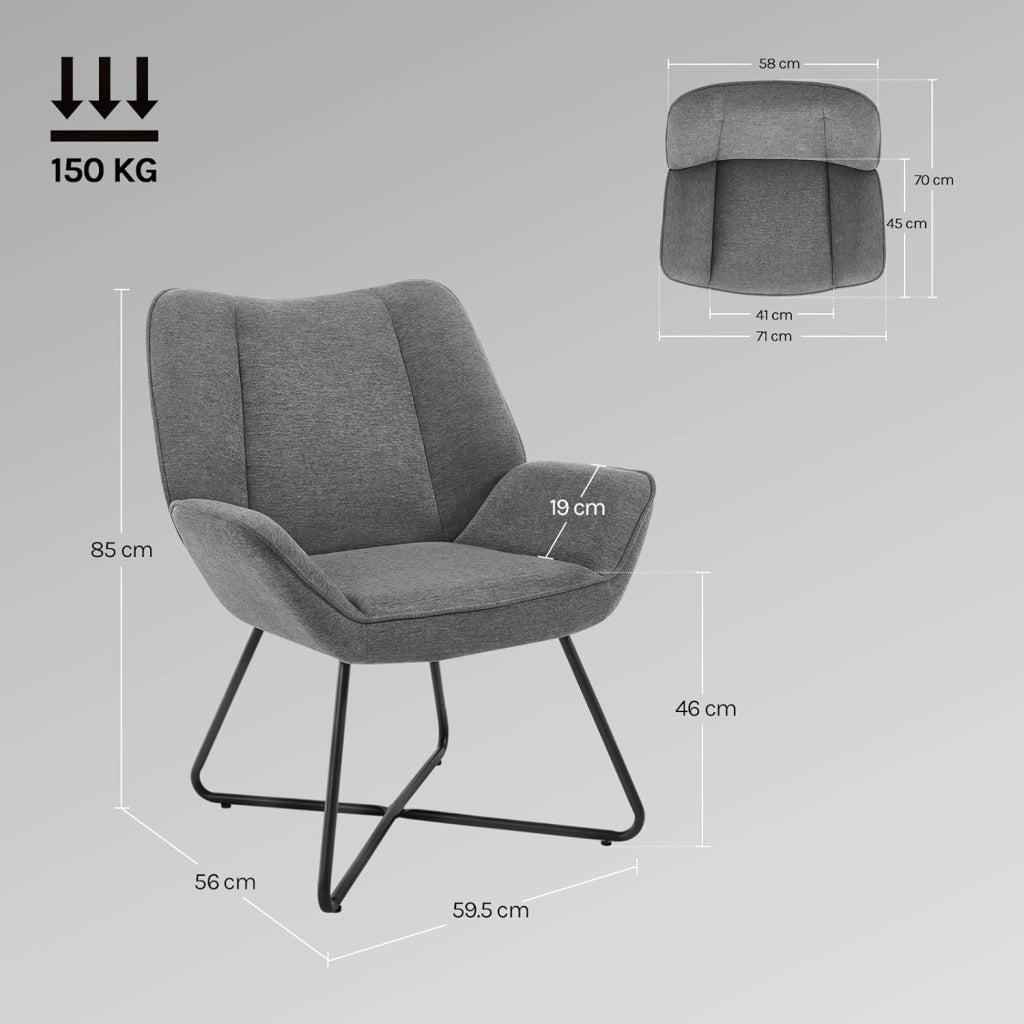 Poltroncina Camera da Letto, Poltrone Salotto, in Lino, con Gambe in Metallo, Portata 150 kg, Grigio Scuro