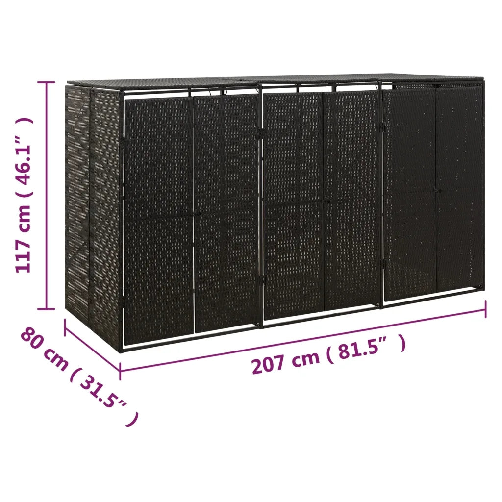Copribidone Triplo Nero 207x80x117 cm in Polyrattan CFW3585567