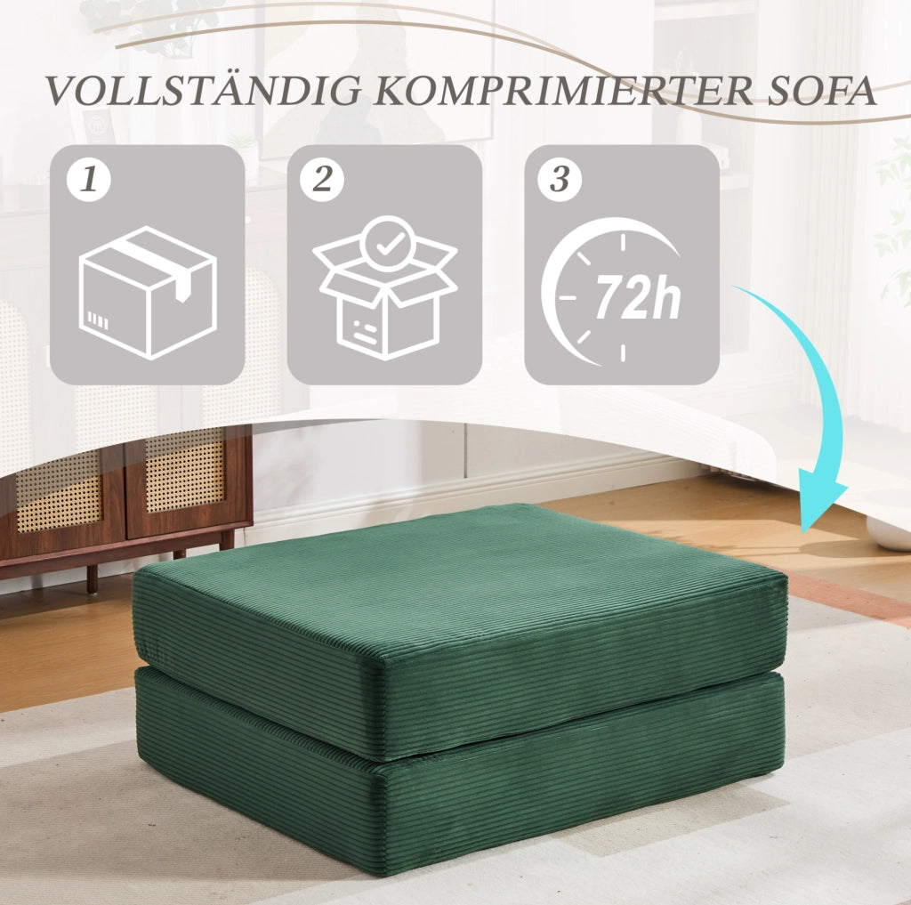Pouf pieghevole trasformabile in letto singolo; 109x95x43 cm; in corduroy verde smeraldo