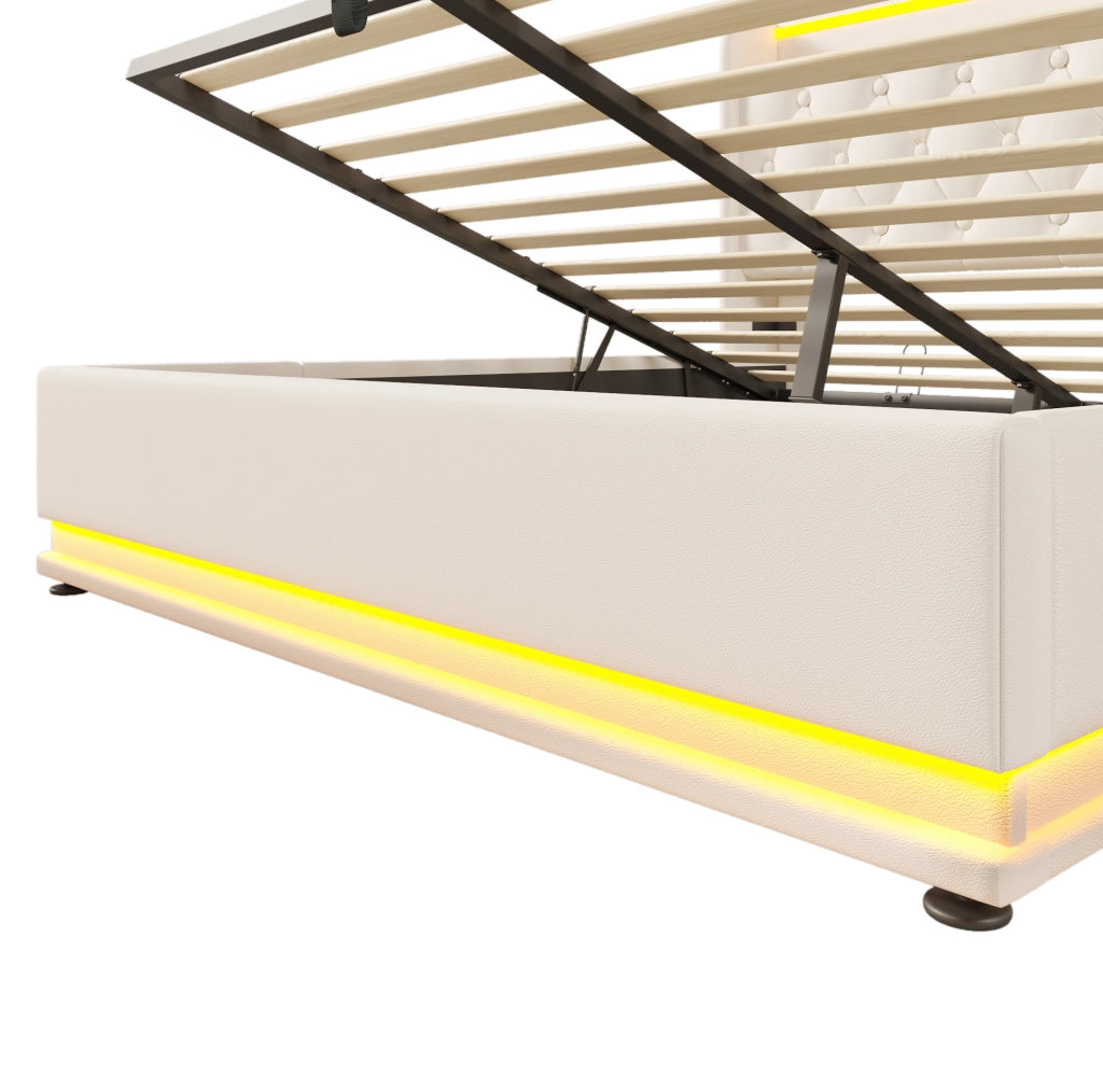 Letto matrimoniale 140x190 cm; LED e USB; PU; bianco (Senza materasso)
