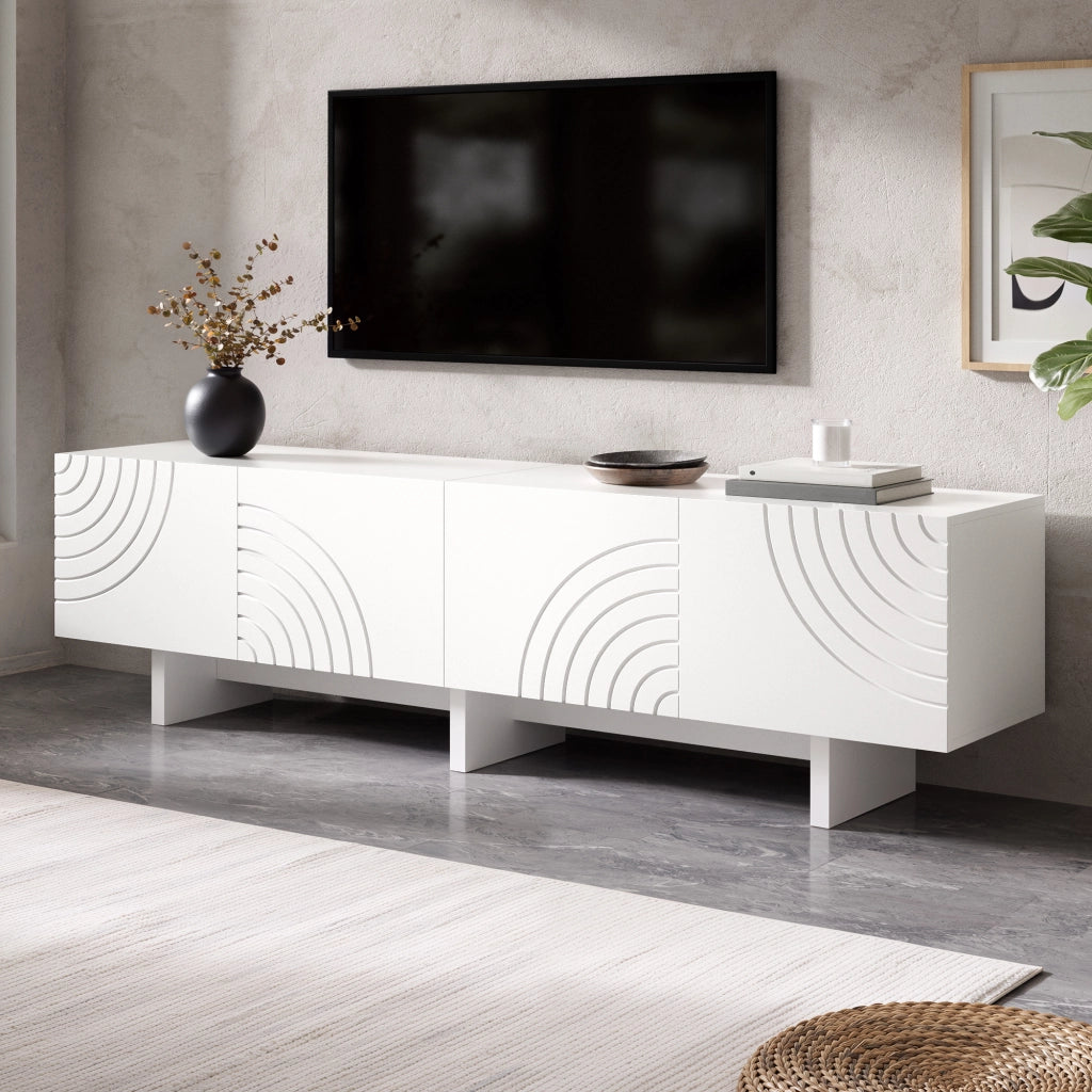 Mobile porta TV con 4 ante e motivi ad arco, vani contenitore, in MDF e truciolare, bianco, 170 × 35 × 50 cm