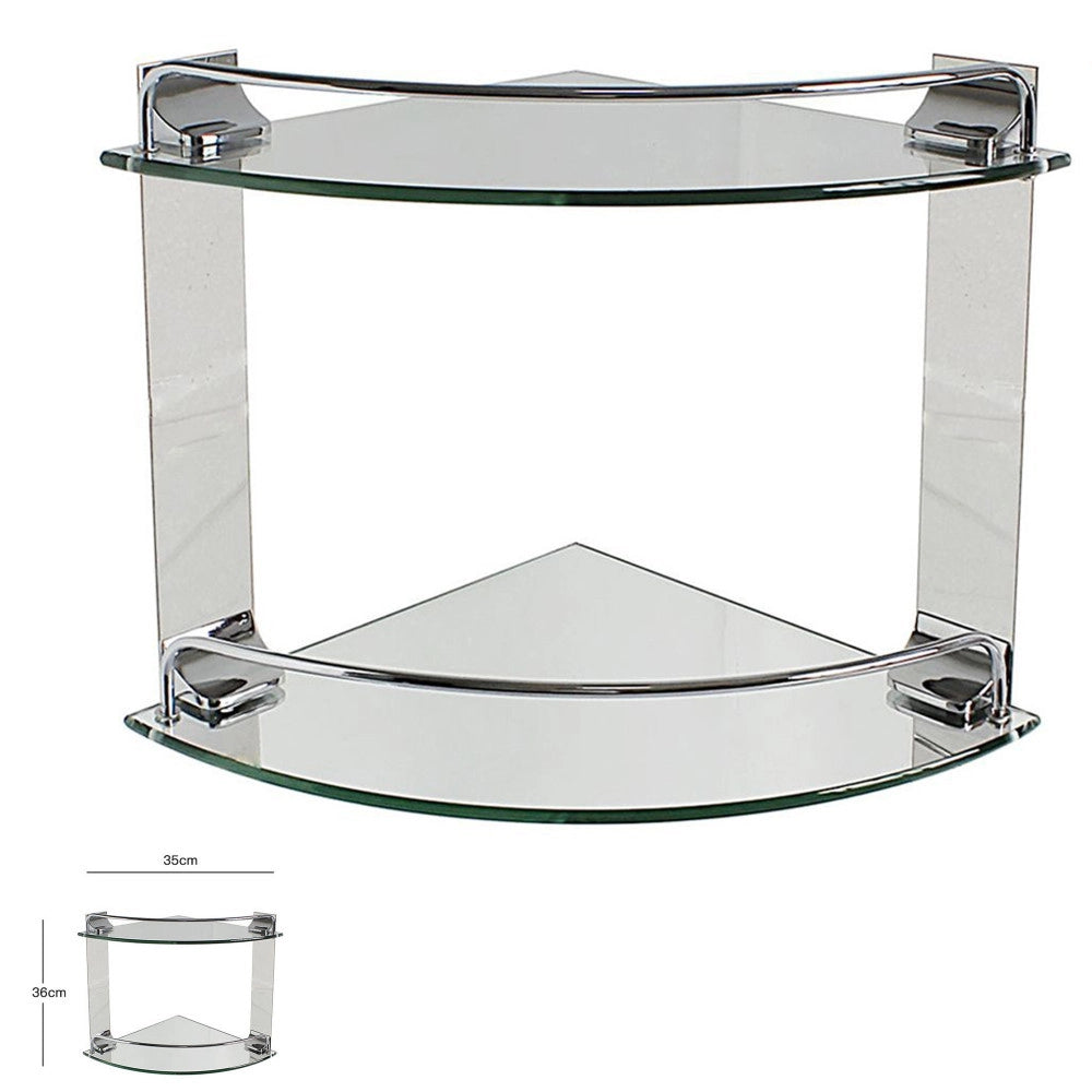 Trade Shop - Mensola Ad Angolo Doppia Per Bagno Angoliera A 2 Ripiani In Vetro Arredo 52910 -