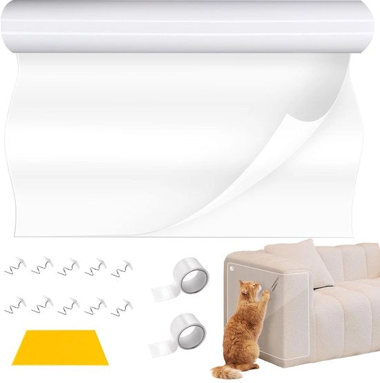 Foglio di protezione da graffi per gatti autoadesivo per porta finestra, 3m x 30cm, con 10 viti e 2 adesivi nanotecnologici per protezione da graffi per gatti su porte, mobili e pareti.