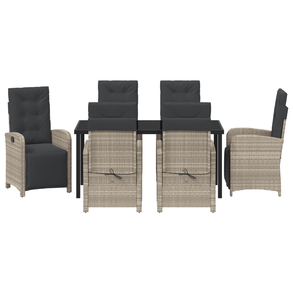 Set da pranzo da giardino 7 pezzi con cuscini in polyrattan grigio chiaro