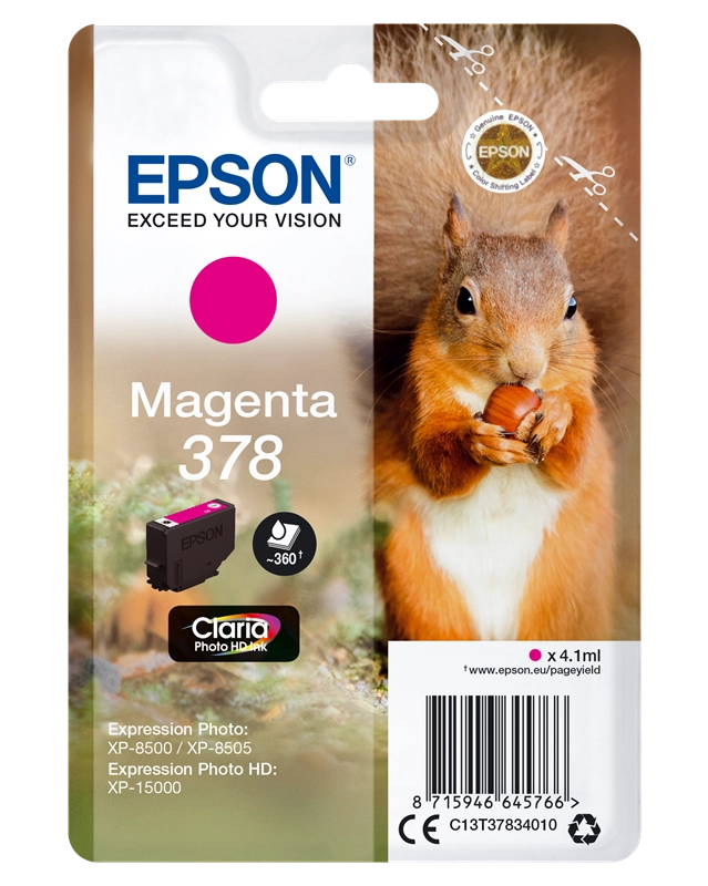Epson Squirrel Singlepack Magenta 378 Claria Photo HD Ink