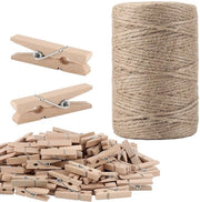 Kit per decorazione esterna 100 m - Corda di juta per decorazione 3 mm - Corda per imballaggio - Kit di arte manuale - Decorazione - Incluso 200 clip - Corda per imballaggio