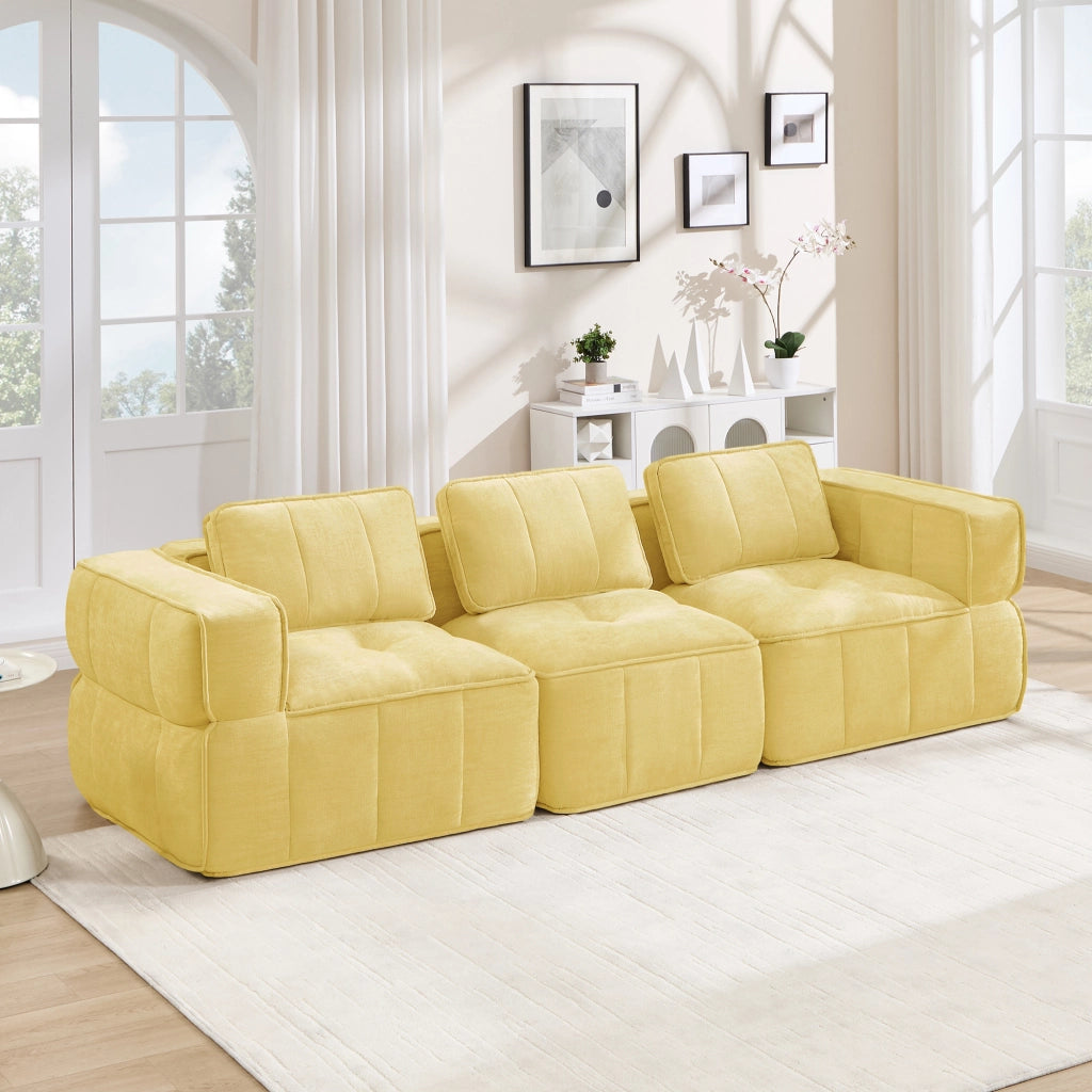 Divano modulare a 3 posti con seduta profonda e base antiscivolo in poliestere giallo 271 × 93 × 67 cm