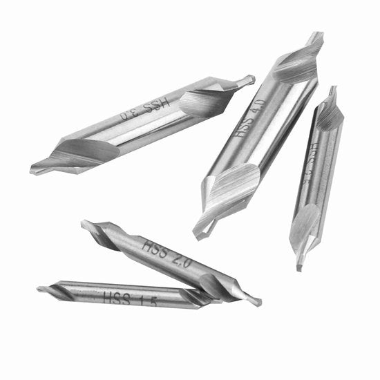 Set di Foratura con 5 Stuks - Trapano HSS - Angolo 60 Gradi - Lavorazione Metallo - Notch Conica - Alta Durezza - Centro Trapano