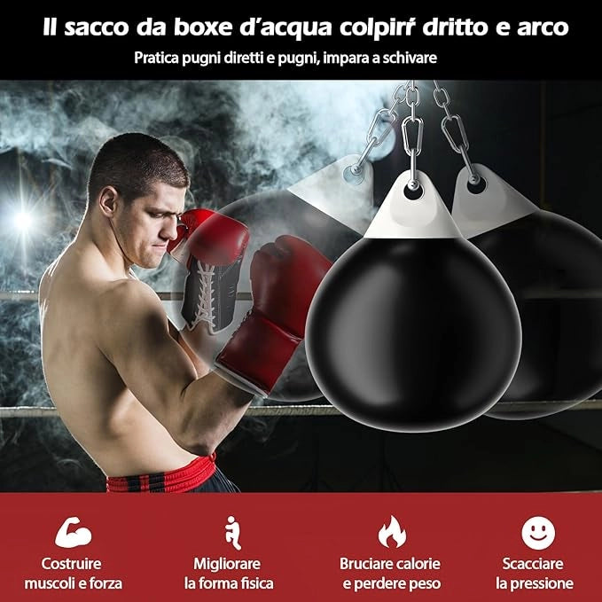 Sacco da Boxe per Bambini ed Adulti 50 kg, Sacco da Boxe ad Acqua con Catena Metallica Regolabile, Ganci, Fibbie di Assicurazione e Tubo dell’Acqua