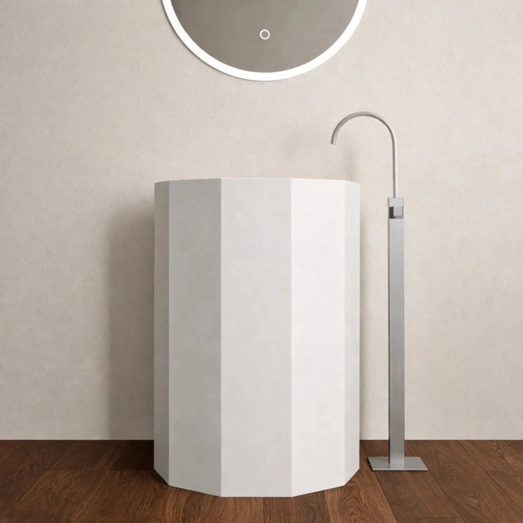 Lavabo da centro stanza erik in artificial stone free standing bianco opaco *** confezione 1