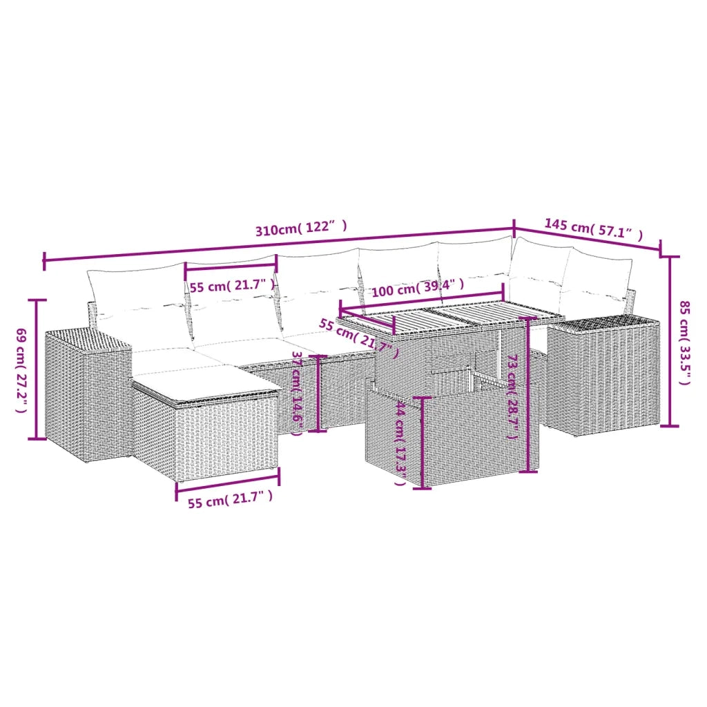 Set Divano da Giardino 8 pz con Cuscini Beige in Polyrattan 3272746