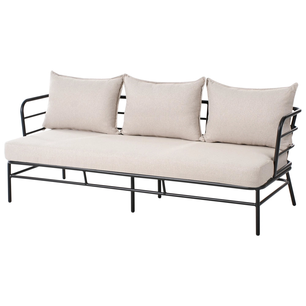Set da giardino Cuscini in tessuto beige chiaro sfoderabili Divano a 3 posti con poltrone Telaio in alluminio nero