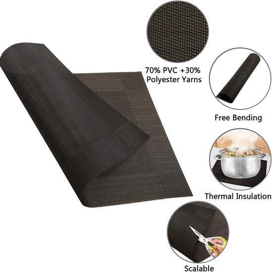 Set di assorbenti per tavolo da 6 pezzi, facile da pulire, antiscivolo, resistente al calore, resistente alle macchie, assorbente per tavolo, 45cmx30cm (Nero + Oro)