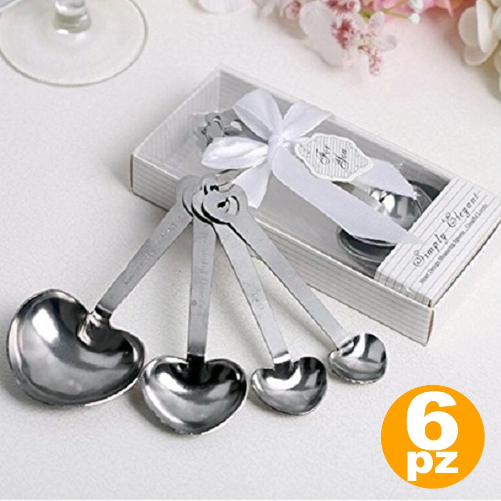 Trade Shop - Set 6pz. Cucchiaio 4 Misure Dosatore Cuore Scatola Segnaposto Tavola Bomboniera -