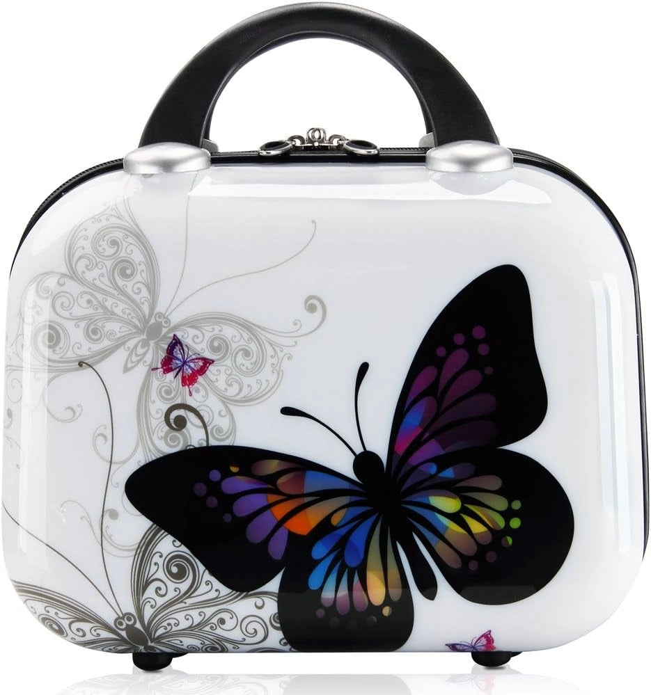 Set di valigie 4pz con beauty case trolley rigida Butterfly lucchetto rotelle 360° bagaglio a mano valigia M L XL