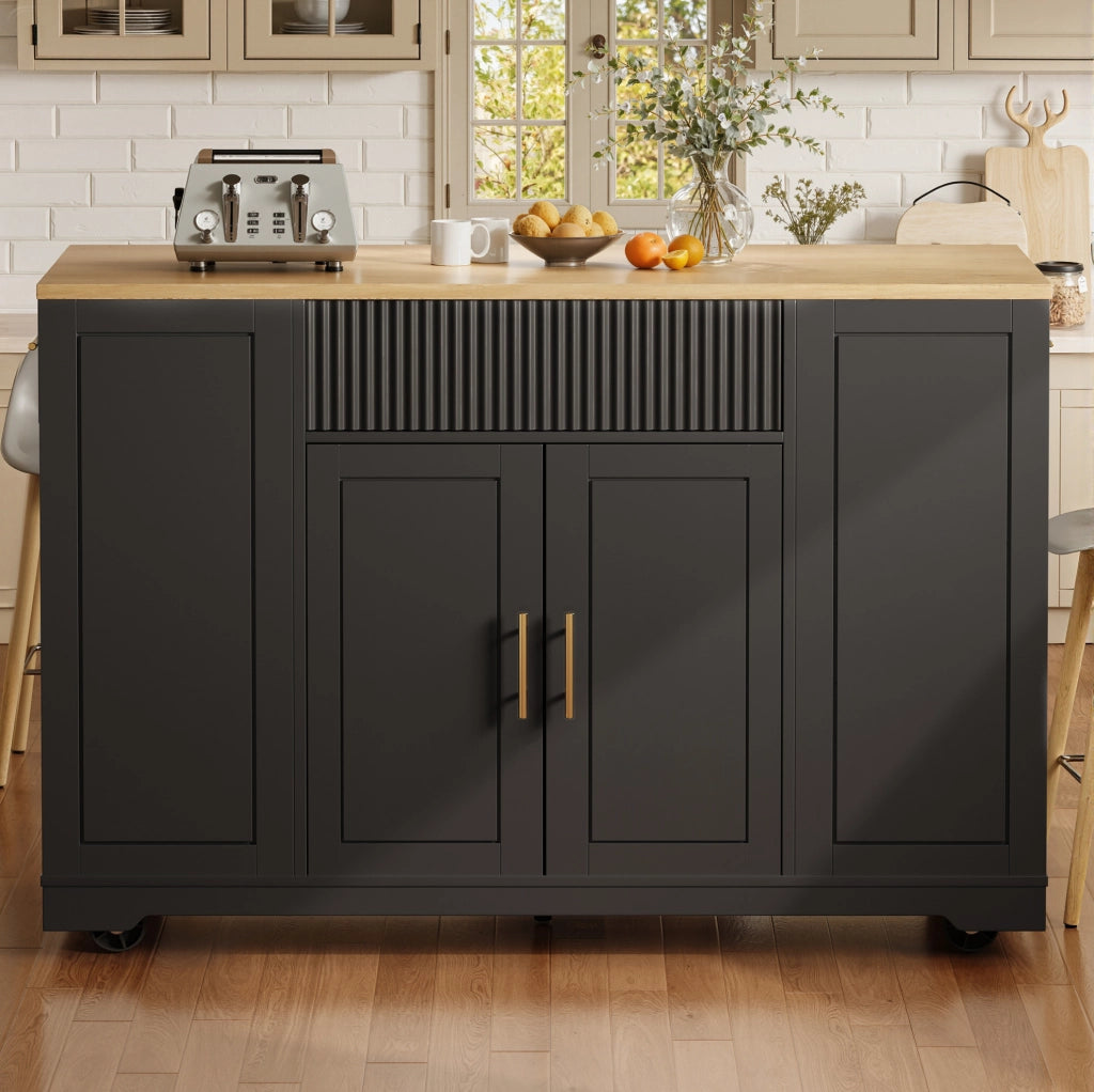 Isola da cucina 120x50 cm; con scomparto per rifiuti; MDF e metallo nero