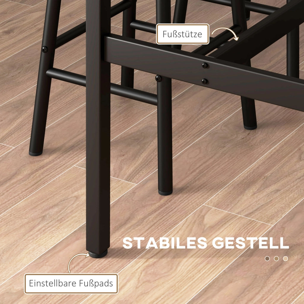 Set bar 3 pezzi con tavolo alto e 2 sgabelli salvaspazio con poggiapiedi struttura stabile in acciaio e MDF marrone