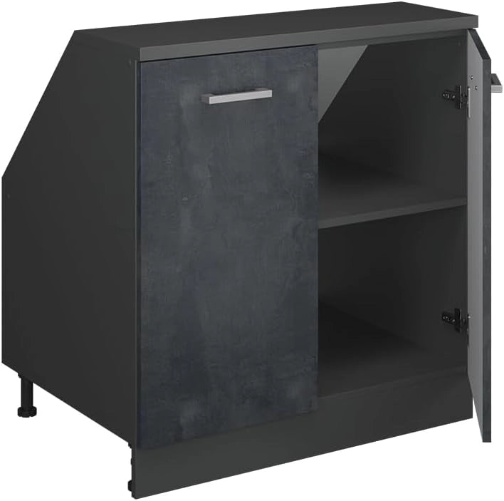 Mobile sottotetto Rion, Calcestruzzo nero, 80 x 81.6 cm con 2 porte, carcassa 60 cm profondità, adatto per il salvaspazio sotto tetti spioventi