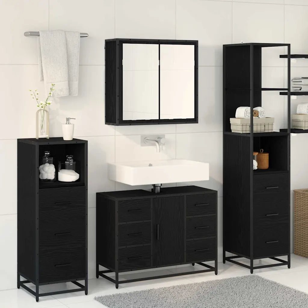 Set di mobili per il bagno 3 pcs Rovere Nero Legno multistrato 3402383
