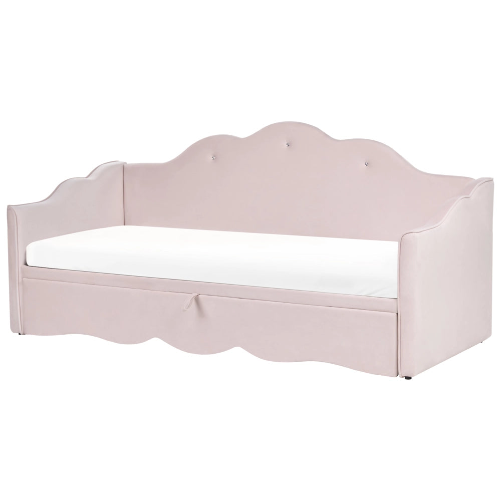 Letto singolo con secondo letto a scomparsa velluto rosa chiaro 90 x 180/200 cm camera da letto cameretta