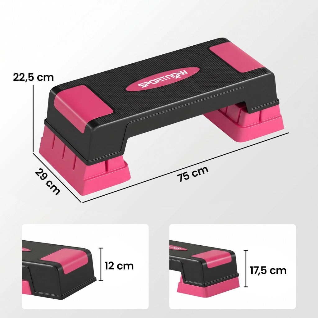 Stepper Fitness Aerobic Regolabile in Altezza ¨C Minimal ¨C Nero e Rosa 12/17,5/22,5 cm