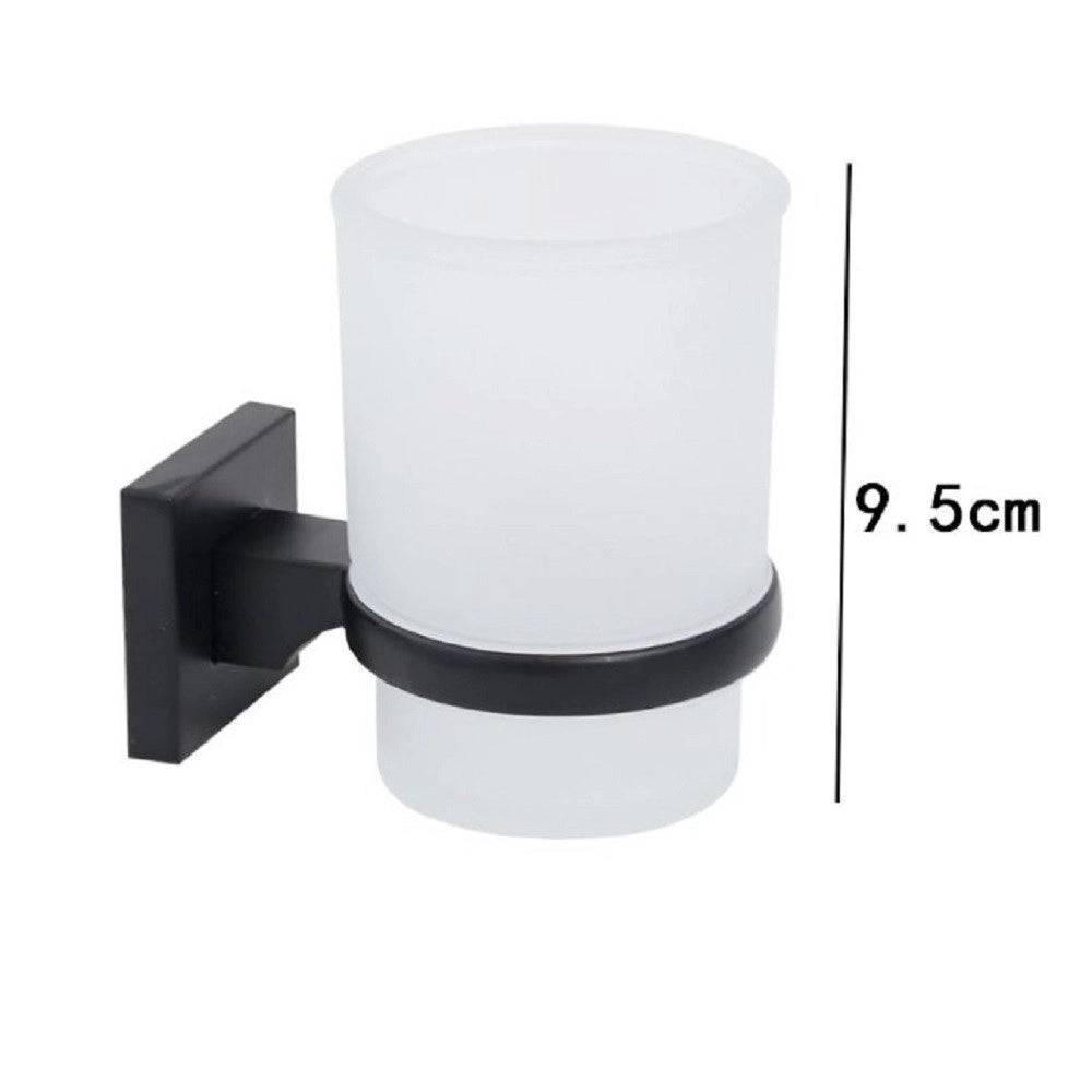 Trade Shop - Portaspazzolini Bicchiere Vetro Acciaio Da Muro Nero Stile Minimal Moderno 79985 -