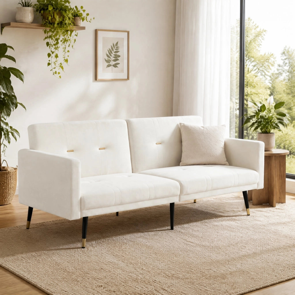 Divano letto 2 posti in velluto con schienali regolabili separatamente 5 posizioni beige 164 × 89 × 70 cm