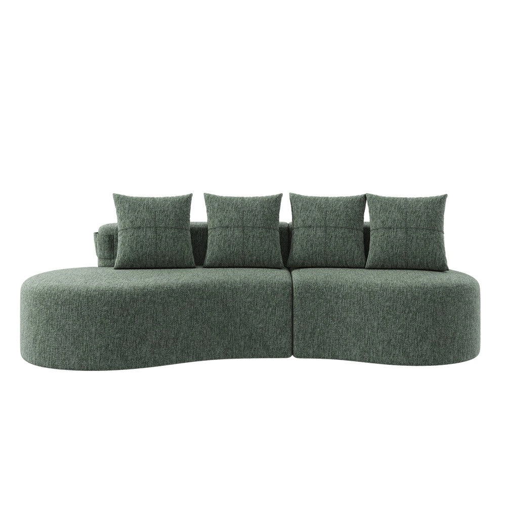 Divano 4 posti con cuscini ¨C Minimal ¨C tessuto verde con portabicchieri e tasche laterali