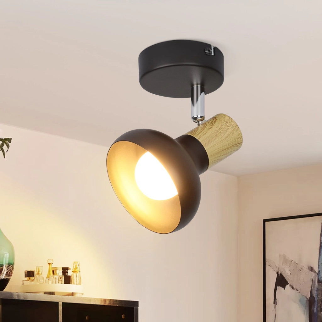ZMH Faretto da soffitto neri 1 fiamma legno E14 vintage per soggiorno